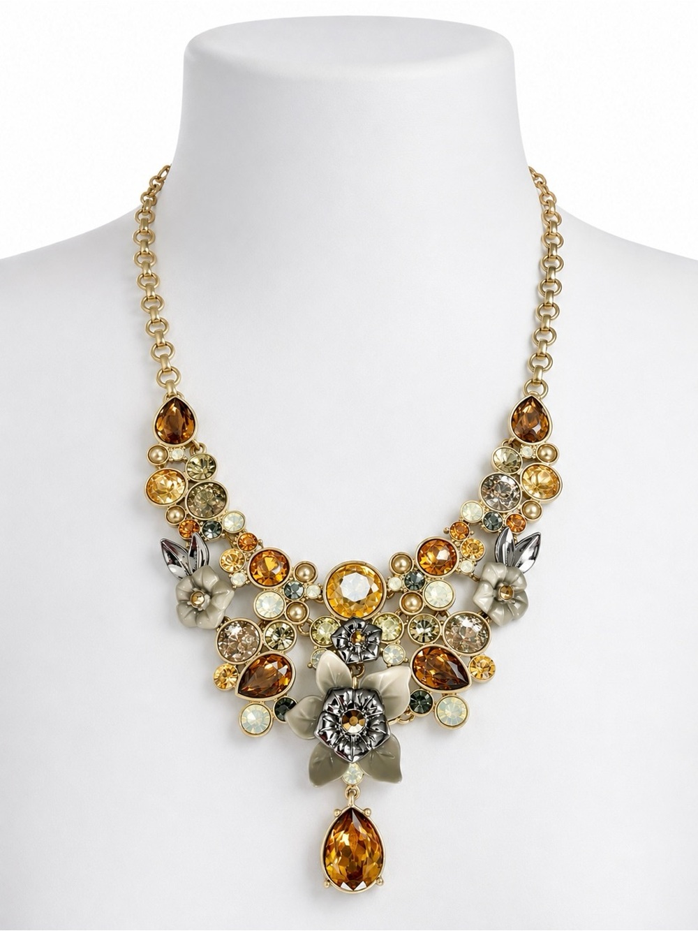 Simply Vera Vera Wang Floral Crystal Bib Statement Necklace Amber Gold Tone